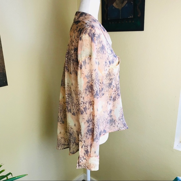 Free people sheer coral & gray patterned button up - Picture 2 of 7